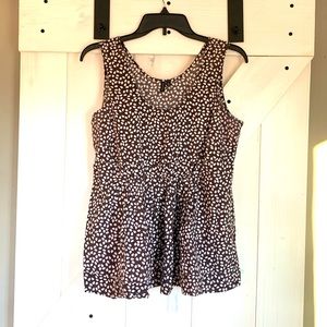 Women’s Madison Brown and White Sleeveless Babydoll Cotton Top Large